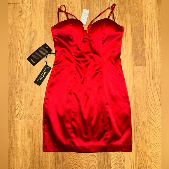 bebe Dresses & Skirts - bebe Red Satin Slip Dress with Sweetheart Neckline adjustable strap